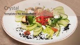  Presentation with vegetable garden - Presentation design consisting of mushroom-garden-vegetable-salad background and a coral colored foreground