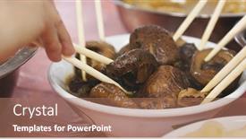  Presentation with mushroom - Colorful slides enhanced with mushroom-in-bowl-and-eating backdrop and a coral colored foreground