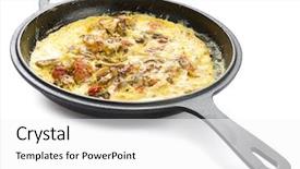  Presentation with iron - PPT theme featuring mushroom omlet in iron pan background and a white colored foreground