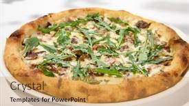  Presentation with white cheese - Slides with mushroom-pizza-with-cheese background and a yellow colored foreground