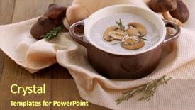  Presentation with mushroom - Amazing slide set having mushroom soup in pot on wooden background backdrop and a tawny brown colored foreground