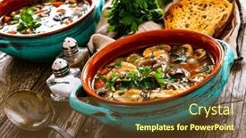  Presentation with mushroom - Slide deck having mushroom-soup-on-wooden-table background and a tawny brown colored foreground