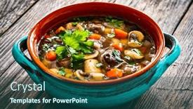  Presentation with mushroom - Slides enhanced with mushroom-soup-on-wooden-table background and a ocean colored foreground