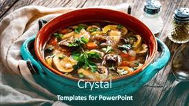  Presentation with mushroom - PPT layouts featuring mushroom-soup-on-wooden-table background and a ocean colored foreground