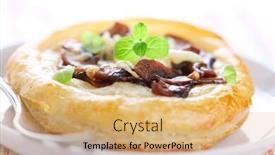  Presentation with thyme - Presentation with mushroom-tartlet-and-thyme background and a coral colored foreground