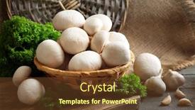  Presentation with mushrooms - Slide set featuring mushrooms-in-basket-on-wooden background and a tawny brown colored foreground