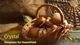  Presentation with mushrooms - PPT theme consisting of mushrooms-in-basket-on-wooden background and a tawny brown colored foreground