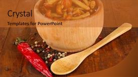  Presentation with mushrooms - Presentation theme featuring mushrooms in bowl on wooden background and a  colored foreground