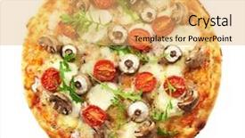  Presentation with pizza - Cool new slide deck with mushrooms isolated on white background backdrop and a yellow colored foreground