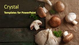  Presentation with mushrooms - Amazing theme having mushrooms-on-sackcloth-background backdrop and a tawny brown colored foreground
