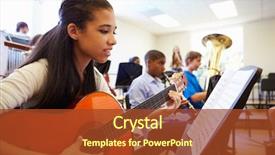  Presentation with high school - Amazing presentation theme having music - female pupil playing guitar backdrop and a tawny brown colored foreground