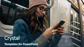  Presentation with train - Colorful slide deck enhanced with music - portrait of a smiling lovely backdrop and a navy blue colored foreground