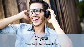 Presentation with music headphones - Amazing slide deck having close up portrait of young black guy staring backdrop and a gray colored foreground