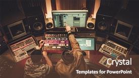  Presentation with recording - Colorful slide deck enhanced with music - sound engineer and musician recording backdrop and a tawny brown colored foreground