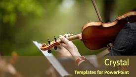  Presentation with violin orchestra conductor - Amazing presentation design having music - violin backdrop and a tawny brown colored foreground