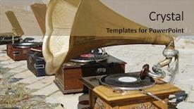  Presentation with gramophone - Slides consisting of music album - gramophone and patio background and a coral colored foreground