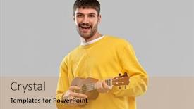  Presentation with ukulele - Presentation consisting of music-and-people-concept-smiling background and a gold colored foreground