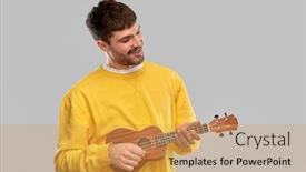  Presentation with ukulele - Colorful presentation theme enhanced with music-and-people-concept-smiling backdrop and a yellow colored foreground