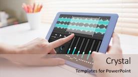  Presentation with tabla music - Amazing PPT theme having music app against cropped image backdrop and a coral colored foreground