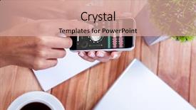  Presentation with feminine - Presentation design featuring music app against overhead background and a coral colored foreground