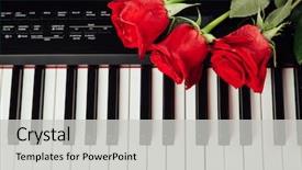  Presentation with piano - Amazing PPT theme having electronic award - piano keys and red roses backdrop and a light gray colored foreground