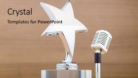  Presentation with star award - Slide set consisting of star award against wooden background background and a coral colored foreground