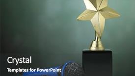  Presentation with awards - PPT theme featuring best awards - star shape trophy and microphone background and a dark gray colored foreground