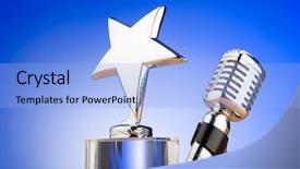  Presentation with microphone - Cool new theme with vintage microphone against the background backdrop and a light blue colored foreground