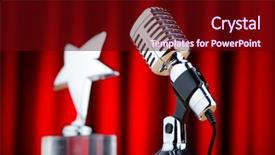  Presentation with microphone - PPT theme having vintage microphone against the background background and a wine colored foreground