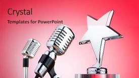  Presentation with microphone - Beautiful slides featuring vintage microphone against the background backdrop and a coral colored foreground