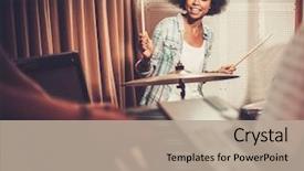  Presentation with recording studio - Amazing presentation design having music band - black woman drummer backdrop and a mint green colored foreground