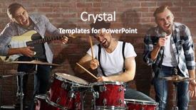  Presentation with brick wall - Slide deck featuring music band - musicians playing the drums background and a tawny brown colored foreground