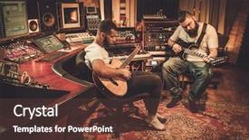  Presentation with recording studio - Slide deck consisting of music band - two professional guitarists performing background and a tawny brown colored foreground