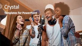  Presentation with music studio - Beautiful slide set featuring music band during cd recording backdrop and a coral colored foreground