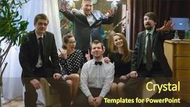  Presentation with music band - Colorful slide deck enhanced with music band of six people backdrop and a tawny brown colored foreground