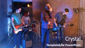  Presentation with music band - Audience pleasing PPT theme consisting of music band performing on stage backdrop and a navy blue colored foreground