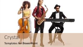  Presentation with music band - Slide set enhanced with music-band-with-a-cello background and a coral colored foreground