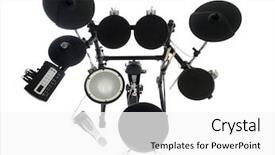  Presentation with modern electric iron isolated - Cool new presentation with music bass - modern electric drum set isolated backdrop and a white colored foreground