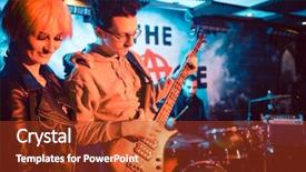  Presentation with singer - Amazing PPT layouts having music bass - singer and guitar player backdrop and a tawny brown colored foreground