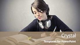  Presentation with test exam student - Amazing PPT theme having music book - young student preparing backdrop and a coral colored foreground