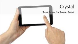  Presentation with hand touching finger digital - Presentation theme having music border - hand with touchpad pc isolated background and a white colored foreground