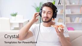  Presentation with pizza - PPT theme enhanced with music box - man eating pizza having background and a soft green colored foreground