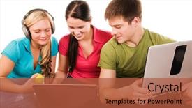  Presentation with fun brain - Amazing PPT theme having music brain - group of students having fun backdrop and a red colored foreground