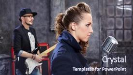  Presentation with singer - Presentation design having music brain - lead singer stands at microphone background and a tawny brown colored foreground