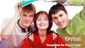  Presentation with music brain - PPT layouts featuring music brain - portrait of a young people background and a crimson colored foreground