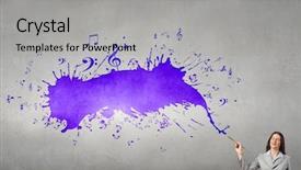  Presentation with paint brush - Audience pleasing slide deck consisting of music brain - young pretty businesswoman holding paint backdrop and a light gray colored foreground