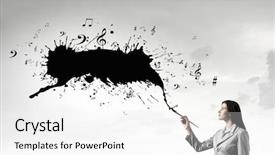  Presentation with paint brush - Cool new PPT theme with music brain - young pretty businesswoman holding paint backdrop and a white colored foreground