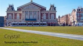  Presentation with amsterdam - Beautiful slide deck featuring music-building-in-amsterdam backdrop and a gold colored foreground