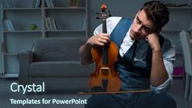  Presentation with home - Cool new PPT layouts with music cello dark room - young musician man practicing playing backdrop and a  colored foreground