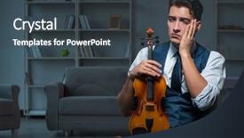  Presentation with young children playing - Presentation theme having music cello dark room - young musician man practicing playing background and a tawny brown colored foreground